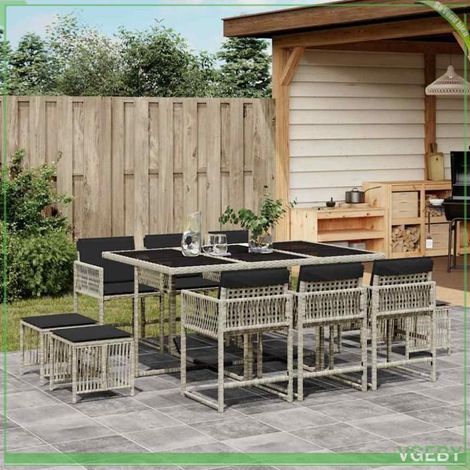 Ensemble à manger de jardin - FAF7291712416125 - 11 pcs - Poly rotin gris clair - Coussins amovibles (1/5)