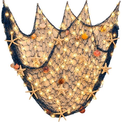 Wandmontiertes Fischernetz im mediterranen Stil, Wohnzimmerdekoration, helles und trendiges Fischernetz (1/5)