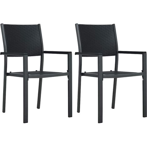 Lot de 2 Chaises de jardin - Chaises d'extérieur pour terrasse/jardin Noir Plastique Aspect de rotin BV783524 - BonneVie (1/5)