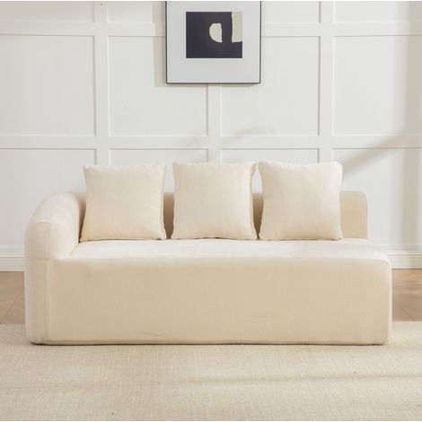 Sofá modular de chenilla (36x35x106 cm), muy mullido, listo para usar, con relleno de recuperación rápida, beige (1/5)
