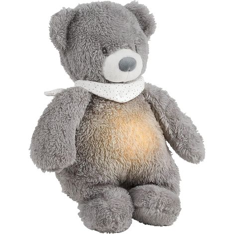 Nattou Peluche e Luce Notturna, Sleepy l'Orsacchiotto, 7 Colori Naturali, Carillon Integrato, Batteria USB, 19,3 x 11 x 30,5 cm, Vegano, Peluche/Poliestere, Grigio (1/5)