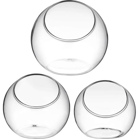 Lot de 3 terrariums pour plantes aériennes, pots en verre, vases et contenants pour plantes de bureau, pour la maison ou le bureau.-12.00X12.00X12.00CM