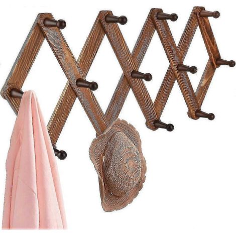 Portant mural en bois à 13 crochets pour chapeaux et manteaux, extensible en accordéon (1/5)