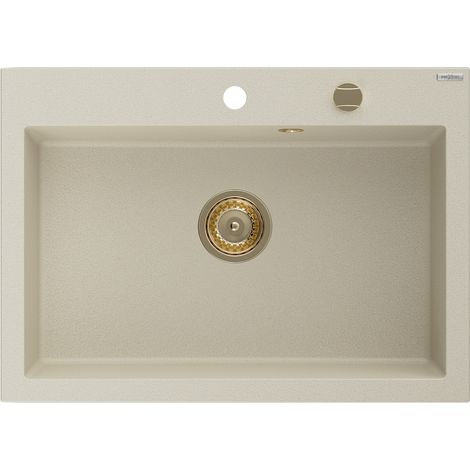Mexen Elix fregadero de granito de 1 cubeta 700 x 500 mm, beige, sif贸n dorado - 6526701005-69-G (1/5)