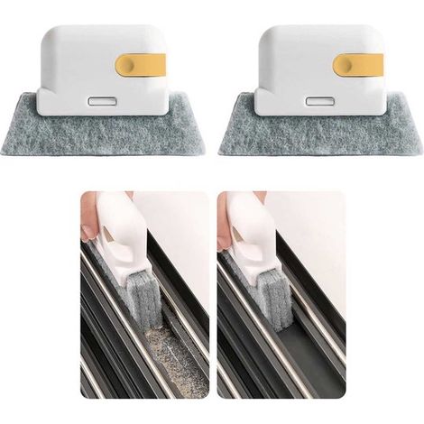Set di 2 spazzole per la pulizia di finestre, spazzola multifunzionale per fessure e scanalature, ideale per finestre, binari di porte scorrevoli, davanzali e persiane - Giallo zenzero (1/5)