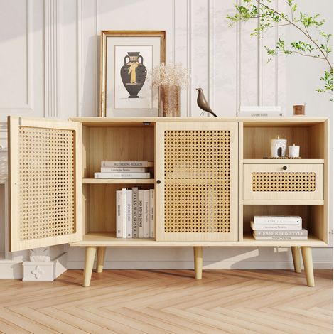 Meuble rangement buffet 120 cm chene tiroirs magnetiques OKMYHOME (1/5)