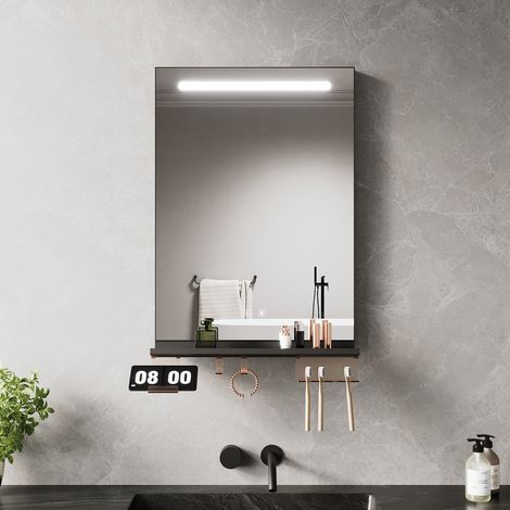 ELEGANT Anti-Fog LED Bathroom Mirror with Storage Shelf, 3 Color Lighting and Adjustable Lighting, 500×700, Top Light Strip
