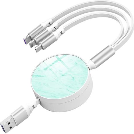 Câble de charge ultra rapide 66 W 3,3 pi rétractable multi-en-1 (IP/USB C/Micro USB, 6 A) (1/5)