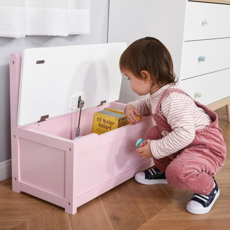 Coffre à jouet enfant banc de rangement enfant couvercle rabattable et charnières de sécurité 60 x 30 x 50 cm rose