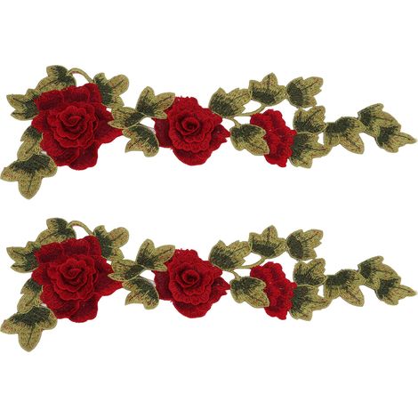 2Pcs Red Flower Embroidered Patches Delicate Flower Details Bright Color Iron On Patches for Clothes Handbags Hats Pants (1/5)