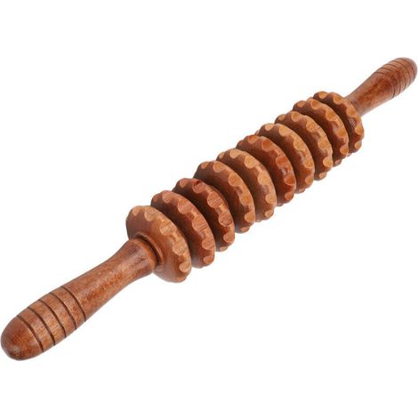 Bâton de Massage en Bois pour le Dos - Rouleau Méridien Anti-Fatigue, Réduction des Graisses et Soulagement Musculaire (Rouge Vin) (1/5)