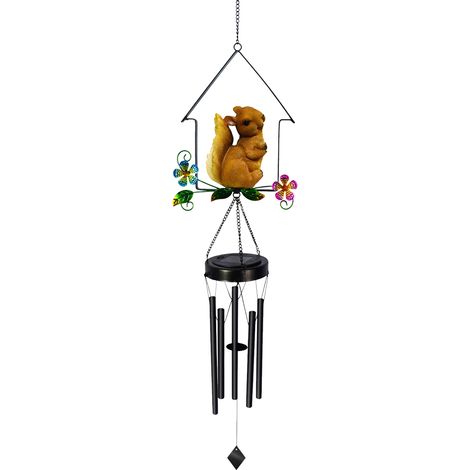 Carillon solaire à LED pour extérieur, à suspendre, avec veilleuse blanc chaud, étanche et de forme mignonne, idéal pour jardin, terrasse ou cour. Crochet inclus. (1/5)