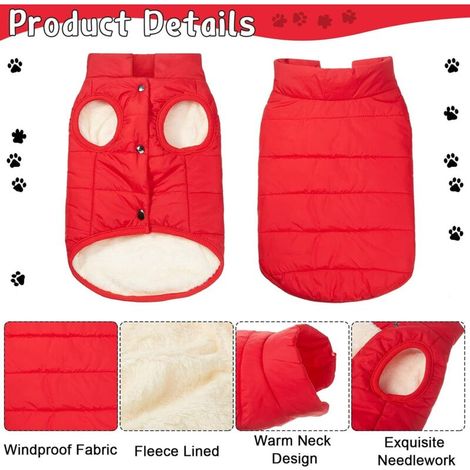 Veste pour chien doublée en polaire double, longueur du dos 40 cm, tour de cou 43 cm, lot de 2, adaptée aux temps froids, rouge + bleu. (1/4)