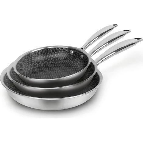 Batterie de Cuisine à Induction 3 Pièces Set de 3 Poêles Anti-Adhésives Multicouche 20, 24 et 28 cm avec Poignée en Acier Inoxydable Lot pour Tout Feu Sans PFOA Argenté (1/5)