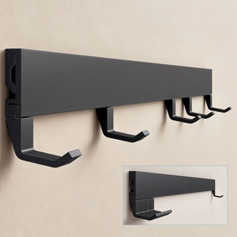 doporro Wandgarderobe aus Aluminium mit verschiebbaren Garderobenhaken, Garderobenleiste mit Kleiderhaken für Flur, Bad, Küche & Schlafzimmer, 40 cm, Matt Schwarz, Stalo-10