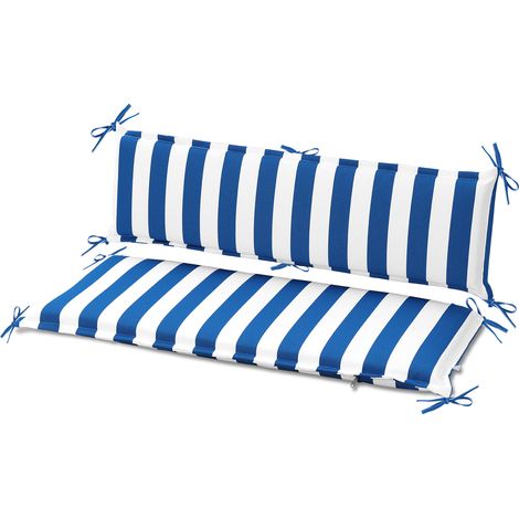 Aoodor Outdoor Tufted Bench Cushion, 108x45 cm Fade-Resistant Garden Seat Cushion 2 Seater with Back-BLUE