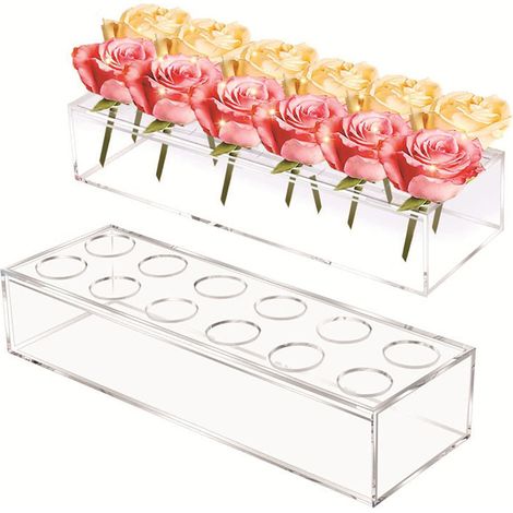Maceta hidropónica rectangular de acrílico transparente – soporte de 12 orificios (30 x 10 x 6 cm), 2 unidades – florero para cultivo hidropónico (1/5)