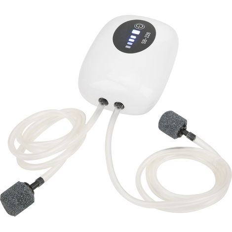 Pompe à oxygène avec câble USB rechargeable, portable et silencieuse, pour aquarium, pêche en extérieur, double orifice. (1/5)