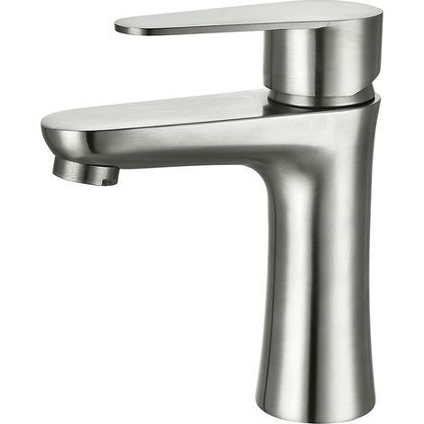 YMYNY Badezimmer-Wasserhahn, Badezimmer-Mischbatterie aus Edelstahl, moderner gebürsteter Einloch-Waschtisch-Wasserhahn, Handwäsche, abnehmbarer Luftsprudler, heißes und kaltes Wasser verfügbar (1/5)