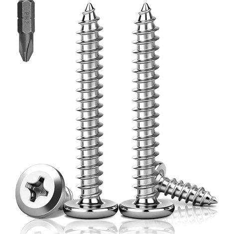 60 Pièces Vis Autotaraudeuses à Tête Plate Phillips M4x40mm, Vis Bois Acier Inoxydable 304 Filetage Complet, pour Bois Métal Montage Plastique Maintenance DIY (1/5)