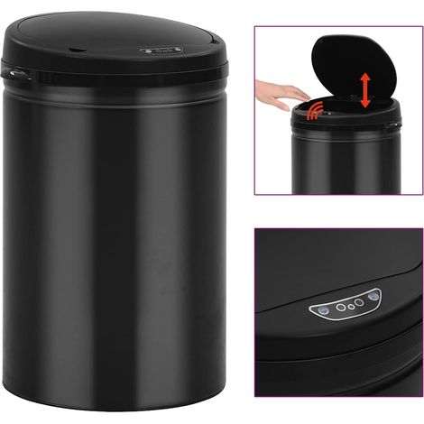 Cubo de basura con sensor automático 30L acero al carbono negro vidaXL (1/5)