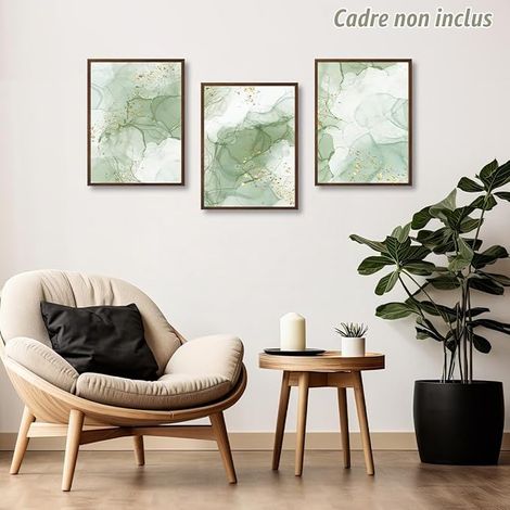 Abstract Green Wall Art, Gold Sage Green Ink Splash Artworks Print Home Wall Decoration for Living Room, Bedroom, Bathroom, 30 x 40 cm (1/2)