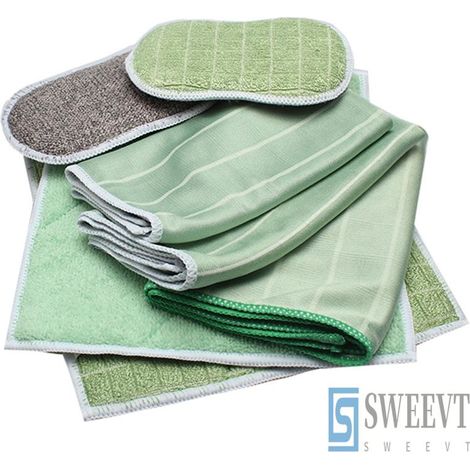 Lot de 6 Chiffons en Bambou Microfibres - Nettoyer et Lustrer Toutes les Surfaces Lisses, Microfibre pour Vitres, Miroirs, Carreaux, Carrosserie, Bambou, Vitre, Ménage, Salle de Bain - Vert (1/5)