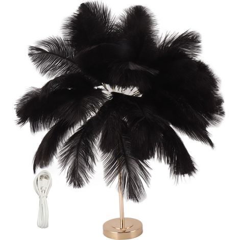 Lampe de Table en plumes, 3 couleurs, interrupteur tactile à intensité variable, prise USB, lampe de chevet décorative moderne et romantique pour chambre à coucher, noire