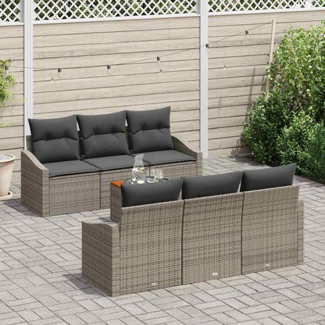 vidaXL Set Divano da Giardino con cuscino 7 pcs Grigio Poly Rattan (1/5)