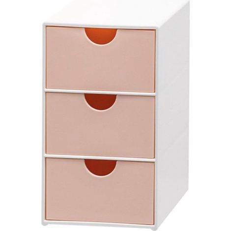 Boîte de rangement à 3 tiroirs - Mini format 17 x 11 x 15 cm - Pour cosmétiques, salle de bain et bureau - Rose - Organisateur de rangement (1/4)