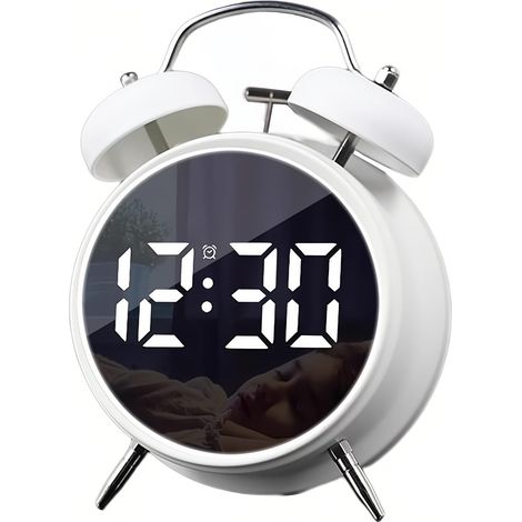 Réveil numérique LED à double cloche avec grands chiffres - Rechargeable par USB - Fonctionne avec piles - Réveil fort pour les personnes dormant profondément - Pour enfants et personnes (1/5)