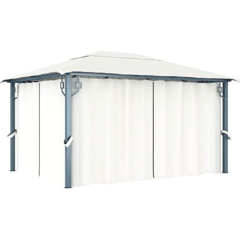 Tonnelle de Jardin Tente de réception - Rapide à Installer avec rideau 400x300 cm Crème Aluminium BV439535 - BonneVie (1/5)