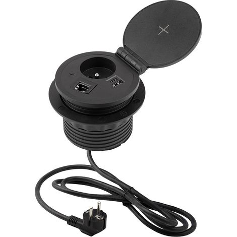 Prise encastrable ronde 1X 230V 1X USB A /C 1X HDMI 1X RJ45 Noir