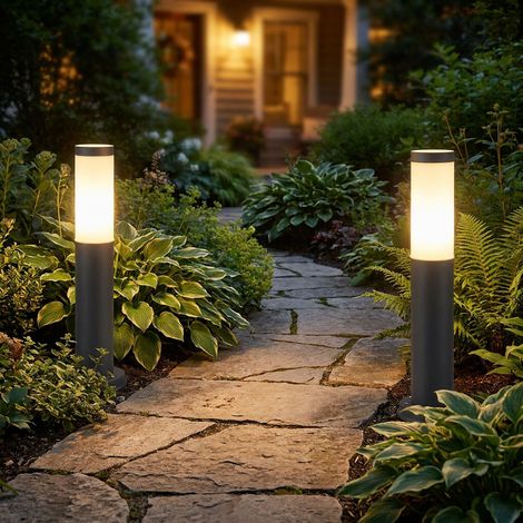 2x luci da esterno da esterno faretti con spina da giardino in acciaio inox illuminazione del percorso del cortile lampade con base a picchetto antracite (1/5)