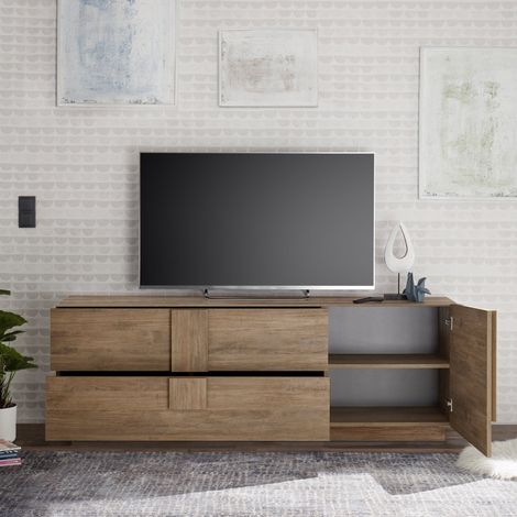 TV-Möbel Silea, ein Regal, Grifföffnung Made in Italy, 2 Fächer, 182x44x63h cm Eichenbraun (1/5)