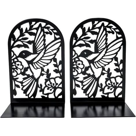 Serre-livres noirs antidérapants en métal (2 pièces) pour livres et DVD, 12 x 8,5 x 18,1 cm (1/4)