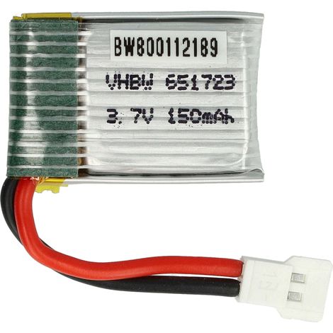 vhbw Batterie pour modéle RC par ex. voiture de course avion (150mAh, 3,7V, Li-polymère, 25 x 17,5 x 7,6 mm, Walkera à 2 broches) (1/5)