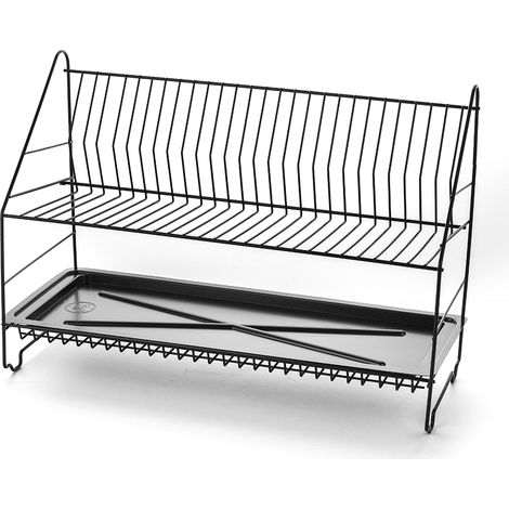 Secador de platos doble 60 con soporte, negro -metálico