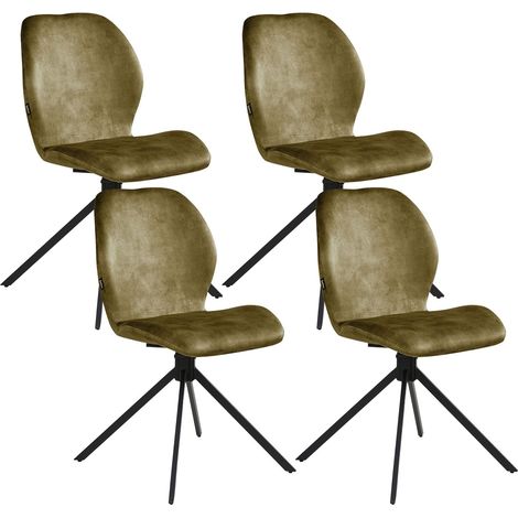 Set of 4 Dining Chairs Green Velvet Black Iron Legs 180° Swivel Modern Upholstered Chairs MORRISON