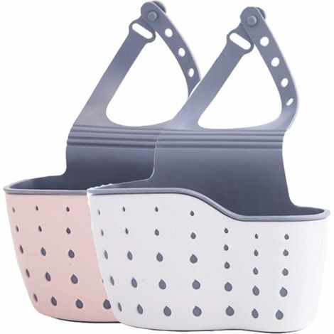 Porte éponge Organisateur d'évier de Cuisine et Salle de Bains Prise de Rangement Panier Suspendu Beige et Rose Cuisine et Salle de Bains Robinet de Rangement Panier Suspendu 2 pièces-Fei Yu (1/3)