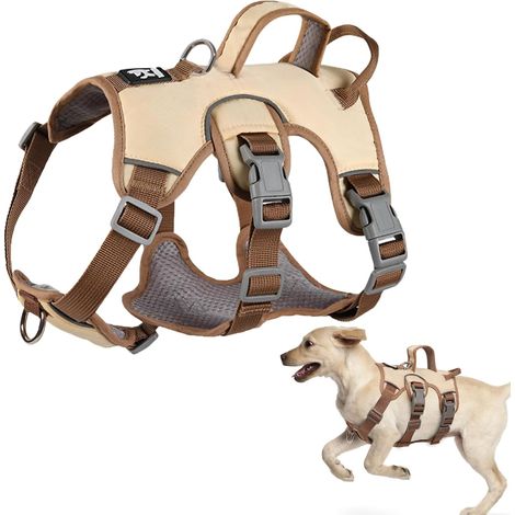 Harnais Anti Traction pour Chien - Arnet Réfléchissant Reglable Harnet en Y Harnais Canicross Chien pour Chiot Petit et Moyen Chiens, Beige + Anneau de Poitrine, L (1/5)