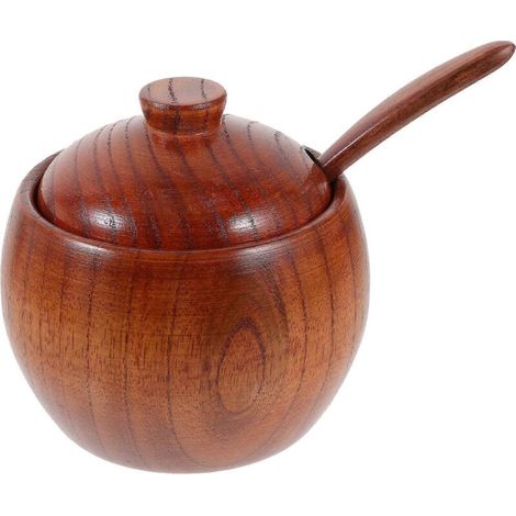 1 pot à épices créatif en bois avec cuillère - Pot de rangement pour sel et poivre (1/3)