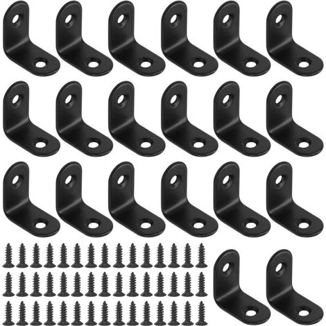 Lot de 20 Équerre, Acier Inoxydable, Noir, 25 x 25 x 2 mm, Vis M4, Meuble (1/5)