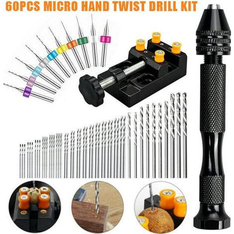 Este mini taladro manual incluye 60 brocas helicoidales y es adecuado para trabajos de carpintería (1/4)