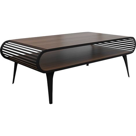 Mesa de centro Oswego 161, Nogal, 44x60x120cm, Diámetro: 0, Aglomerado laminado, Angular