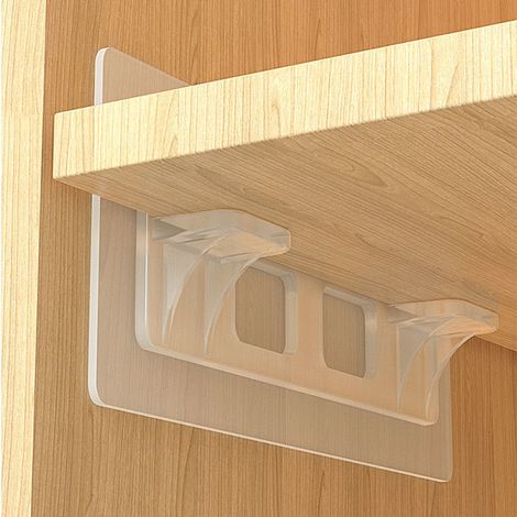 Lot de 10 supports d'étagère adhésifs transparents 7x16cm sans perçage, fixations pour rangement dressing, pattes de fixation autocollantes réutilisables. (1/5)