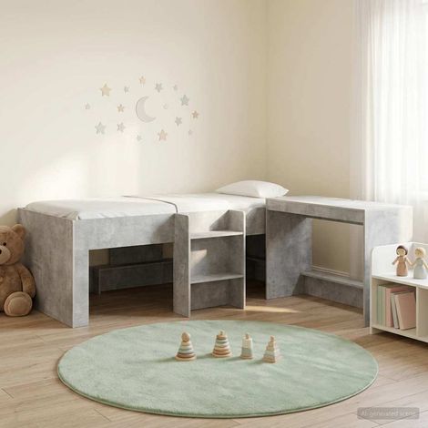 vidaXL Letto alto per bambini con scrivania 2 pz Grigio Cemento (1/5)