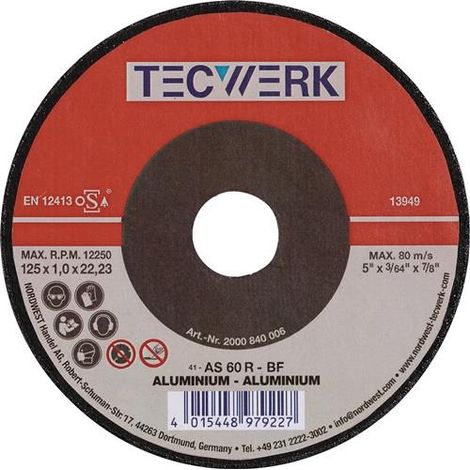TECWERK Trennscheibe ALU D125x1,6mm ger.Alu.Bohr.22,23mm TECWERK (1/2)