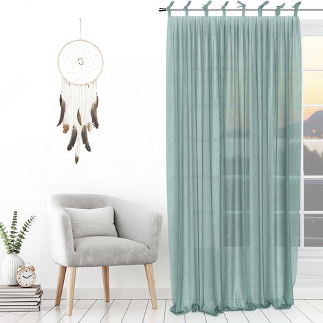 Soleil D Ocre – Voilage à nouettes 135x250 cm – 80% polyester – Effet froissé naturel – Prêt à poser – Couleur vert d'eau