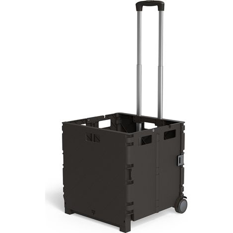 1 Carro de servicio plegable de plástico negro, ruedas dobles, asa telescópica, para transportar hasta 31 kg. (1/5)